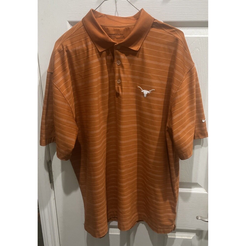Nike Golf Shirt Men's L Burnt Orange Striped Texas Longhorns UT Fit Dry Polo